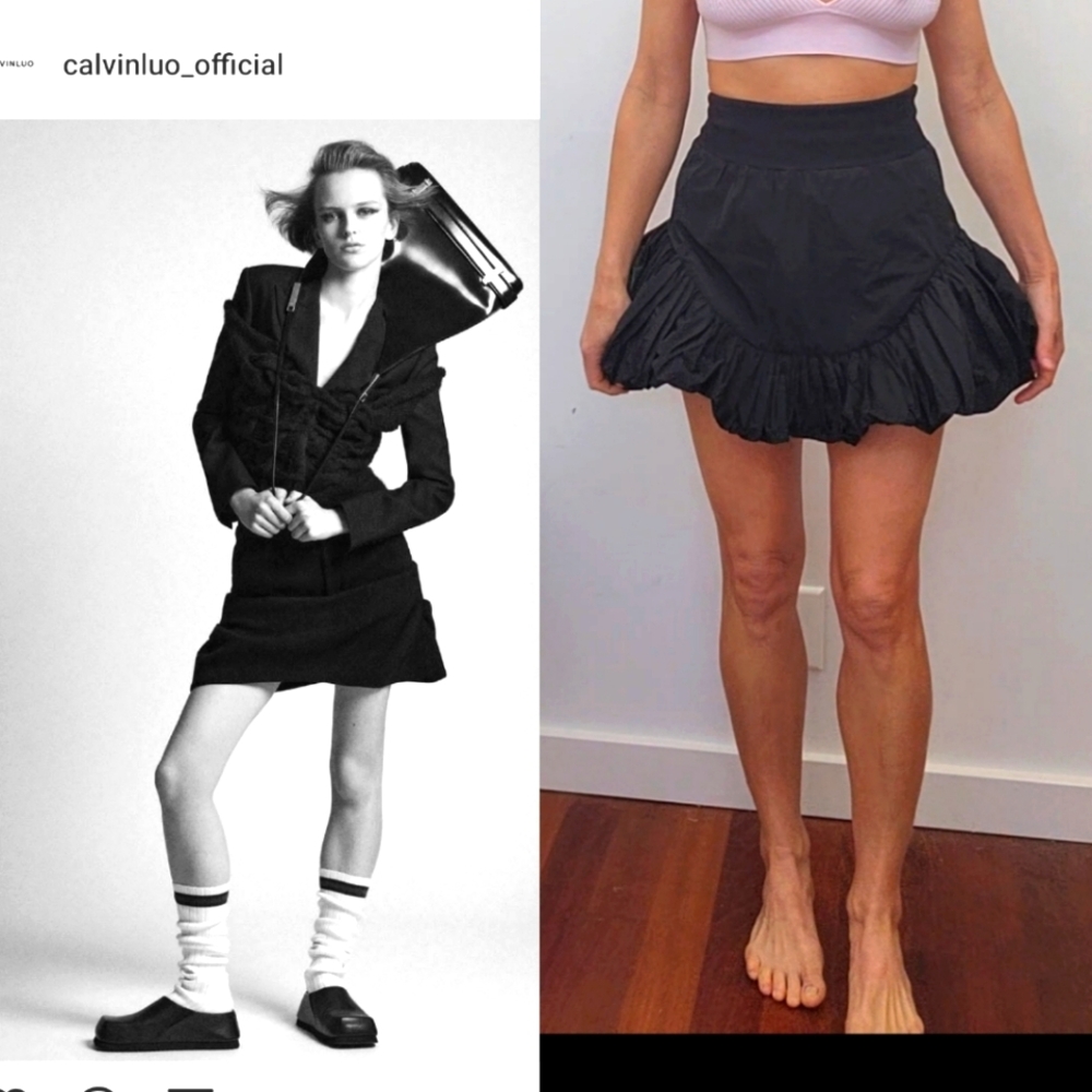 Calvin luo Couture drop waist black minimalist Bubble mini skirt xs s